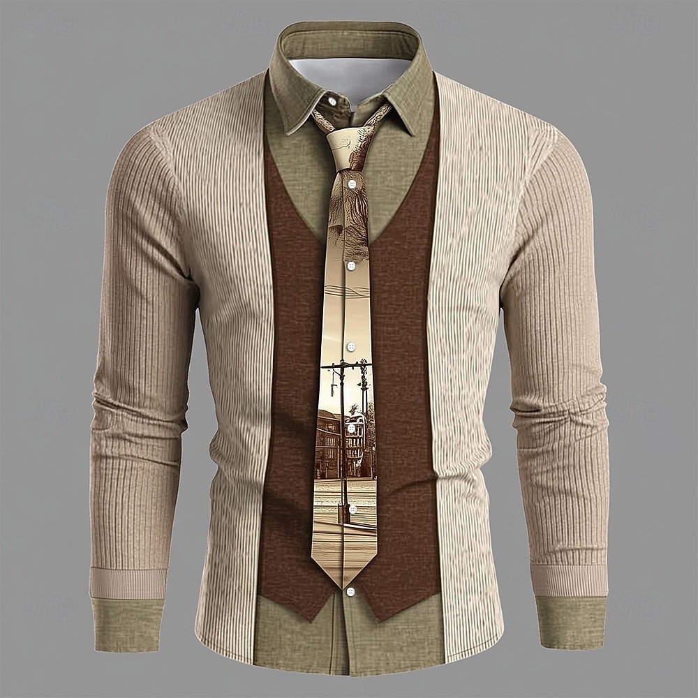 Unique Men'S Formal Wear - เสื้อเชิ้ตแขนยาวพิมพ์ลายเสื้อโค้ท 3 มิติสำหรับผู้ชาย ปกเสื้อแบบลำลองและเป็นทางการ ดีไซน์โดดเด่นไม่ซ้ำใคร ผลิตจากผ้าโพลีเอสเตอร์คุณภาพสูง