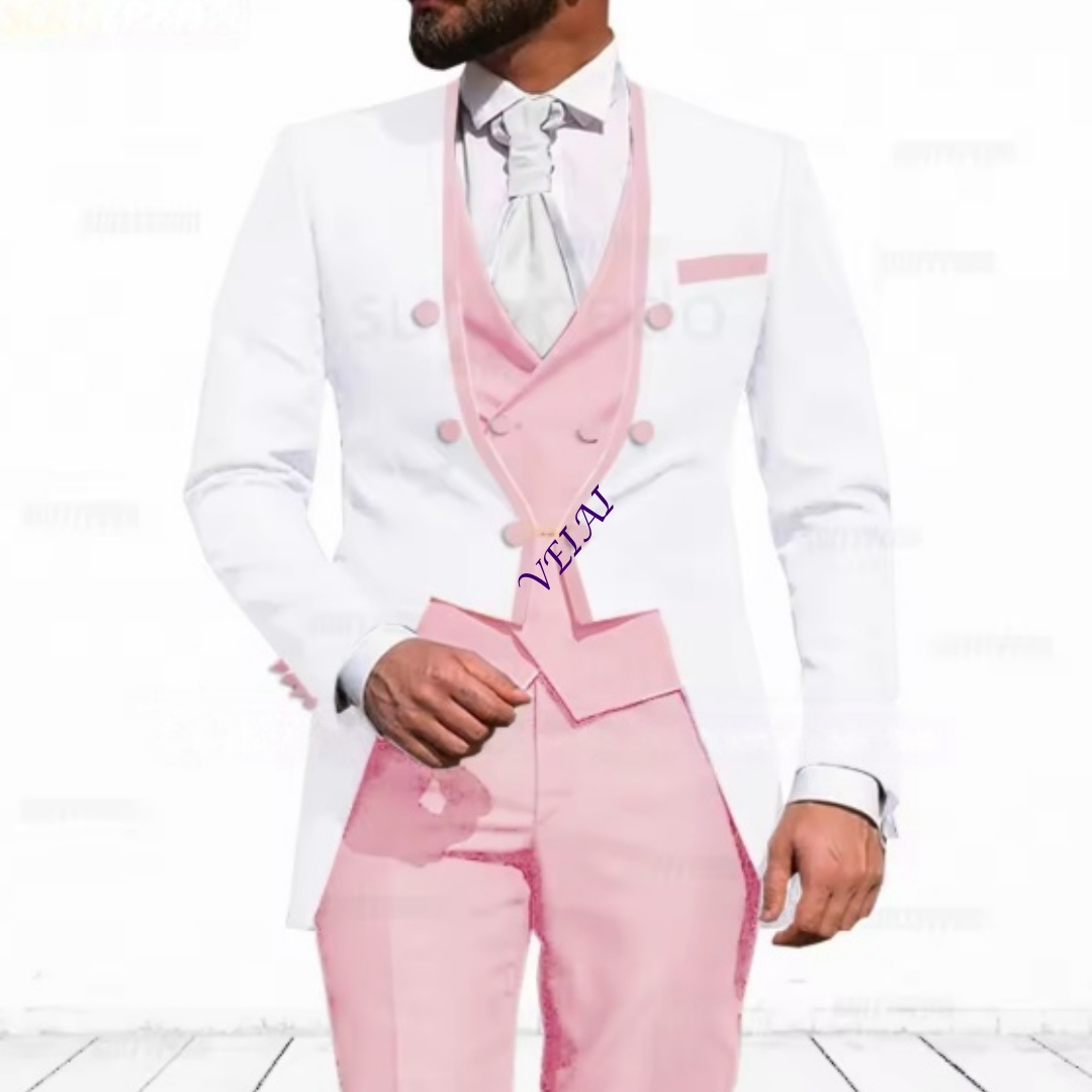 Men Formal Wear Blue - ชุดสูท 3 ชิ้นสีฟ้าอ่อนแบบสั่งตัดสำหรับผู้ชาย ดีไซน์หรูหรา ทรงเข้ารูป ประกอบด้วยเสื้อเบลเซอร์