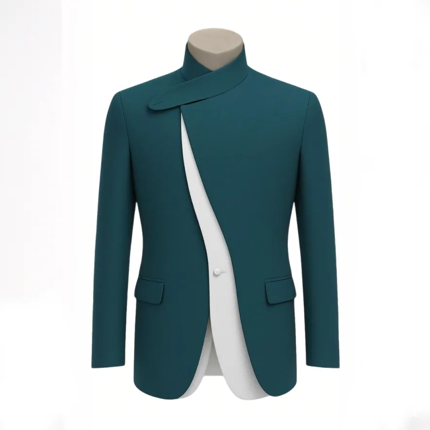 Unique Men'S Formal Wear - ชุดทักซิโด้ผู้ชายดีไซน์เฉพาะตัว แจ็คเก็ตคอตั้งแบบชิ้นเดียว สำหรับธุรกิจ งานวันเกิด งานเลี้ยงอย่างเป็นทางการ ชุดเจ้าบ่าว