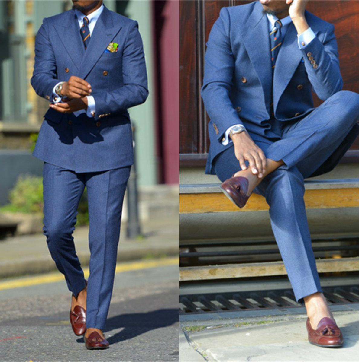 Men Formal Wear Blue - สีน้ำเงินเข้มอย่างเป็นทางการบุรุษชุด2ชิ้น Notched Lapel งานแต่งงานชุดทักซิโด้เจ้าบ่าวสวมเครื่องแต่งกาย Homme Terno