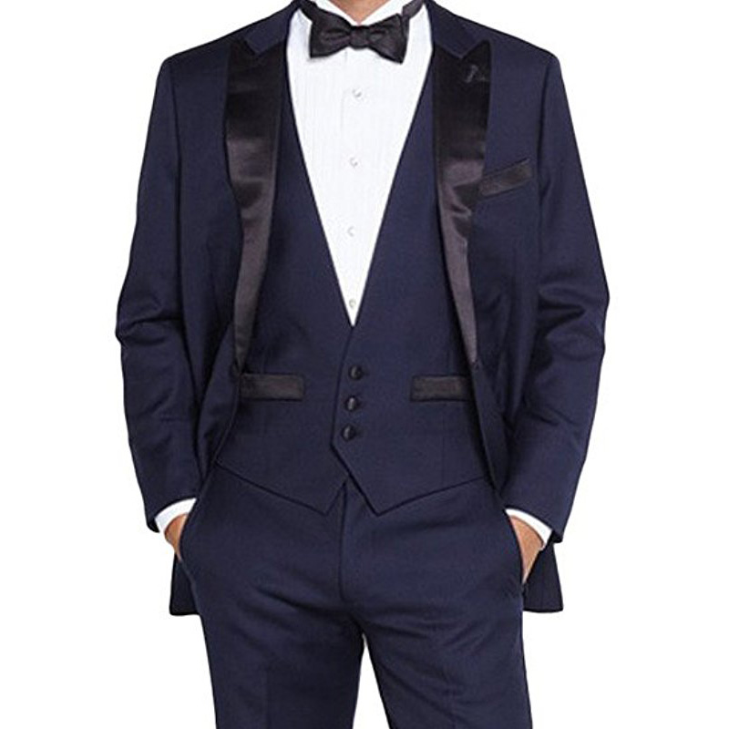 Men Formal Wear Blue - ชุดทักซิโด้เพื่อนเจ้าบ่าวสีน้ำเงินกรมท่า ชุดเจ้าบ่าว 3 ชิ้น เสื้อแจ็คเก็ต กางเกง