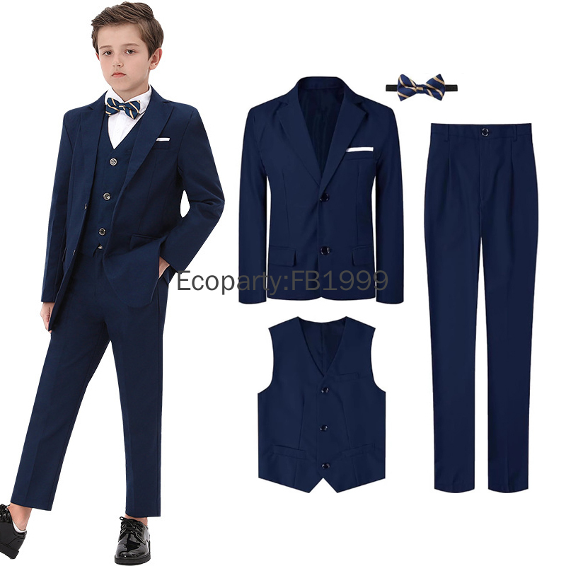 Formal Wear For Men Kids - 4 ชิ้นชุดสําหรับเด็กงานแต่งงานอย่างเป็นทางการชุดสีทึบเด็กสุภาพบุรุษ Blazer กางเกงชุดวัยรุ่นวันเกิด Party Wear