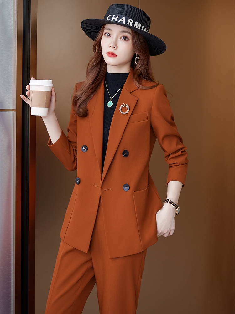 Men'S Formal Wear No Suit - ชุดสูทธุรกิจ 2 ชิ้นสำหรับผู้หญิง, เสื้อเบลเซอร์กระดุมสองแถวพร้อมกระเป๋าและกางเกงขายาวเอวสูง, ชุดทำงานสำนักงานแบบเป็นทางการ