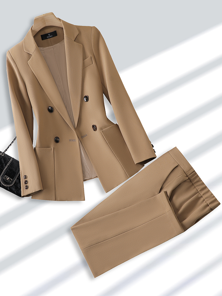 Men Formal Wear In Summer - ชุดสูททำงานแฟชั่นสำหรับผู้หญิงชุด2ชิ้นพร้อมกระเป๋าชุดสูททำงานธุรกิจสำนักงานและกางเกงสีเบจสีดำสีกากี