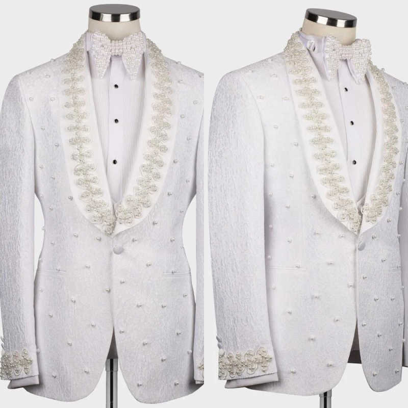 Men'S Formal Wear No Suit - ชุดสูทแต่งงานสีขาวสำหรับผู้ชาย แฟชั่นเสื้อเบลเซอร์ผ้าฝ้าย ตัดเย็บตามสั่ง เสื้อโค้ทเจ้าบ่าว กางเกง ชุดนักร้อง