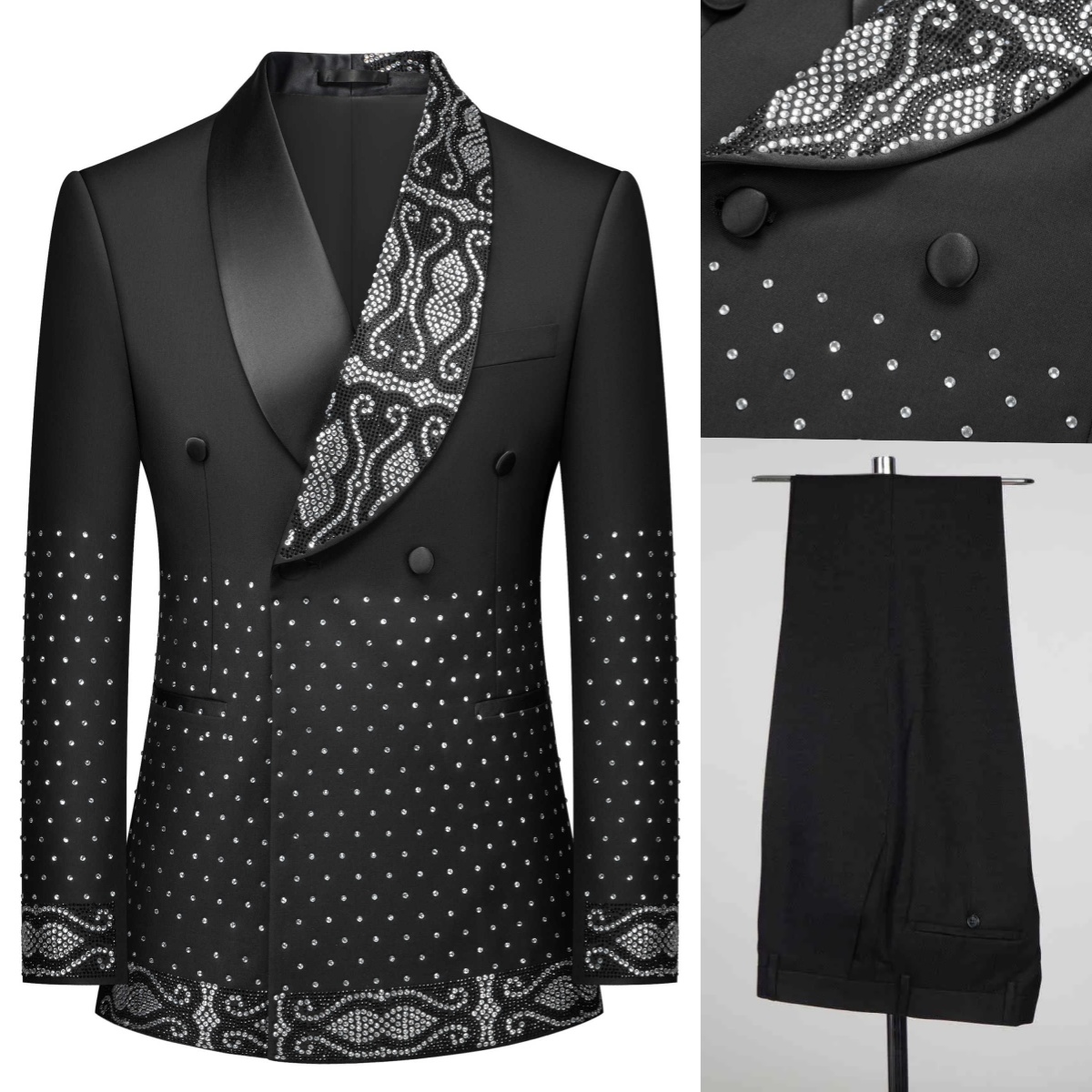 Men'S Formal Wear No Suit - ชุดสูทผู้ชายแบบคริสตัลสำหรับงานแต่งงานและธุรกิจ ภาพจริง สวมใส่สบาย ชุดสูท 2 ชิ้น