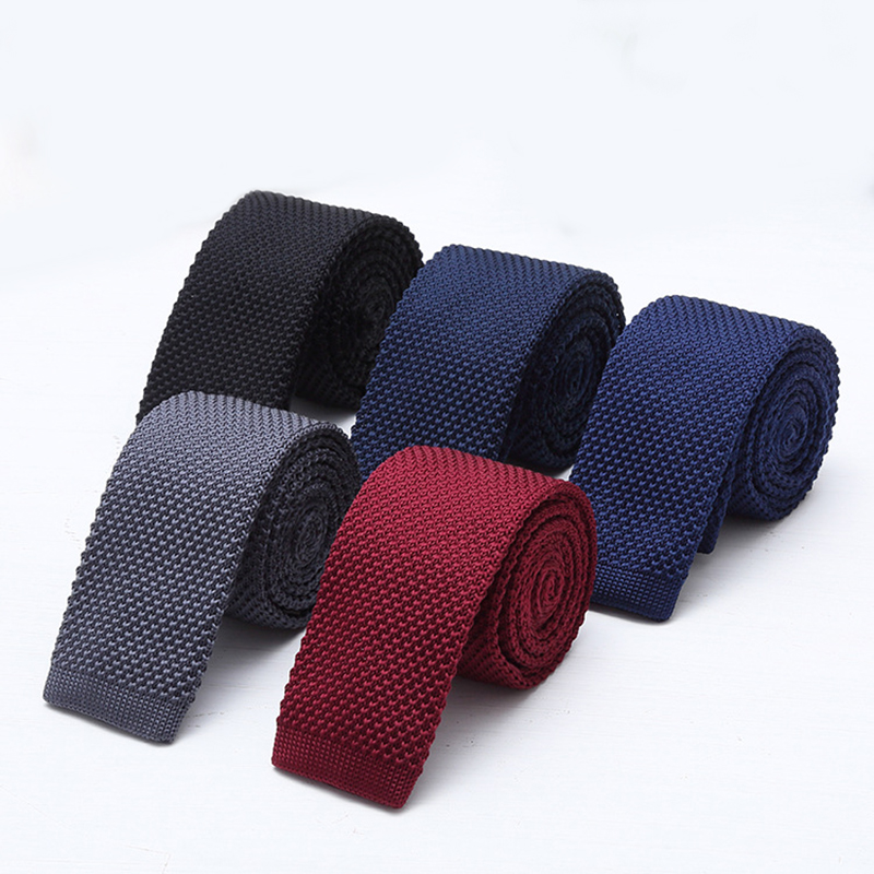 Men Formal Wear Blue - เนคไทถักสีดำขาวขนาด 6 ซม. สำหรับผู้ชาย เนคไทถักแฟชั่นสีเทาสีน้ำเงินสำหรับงานทางการ ผ้าพันคอแบบสบายๆ