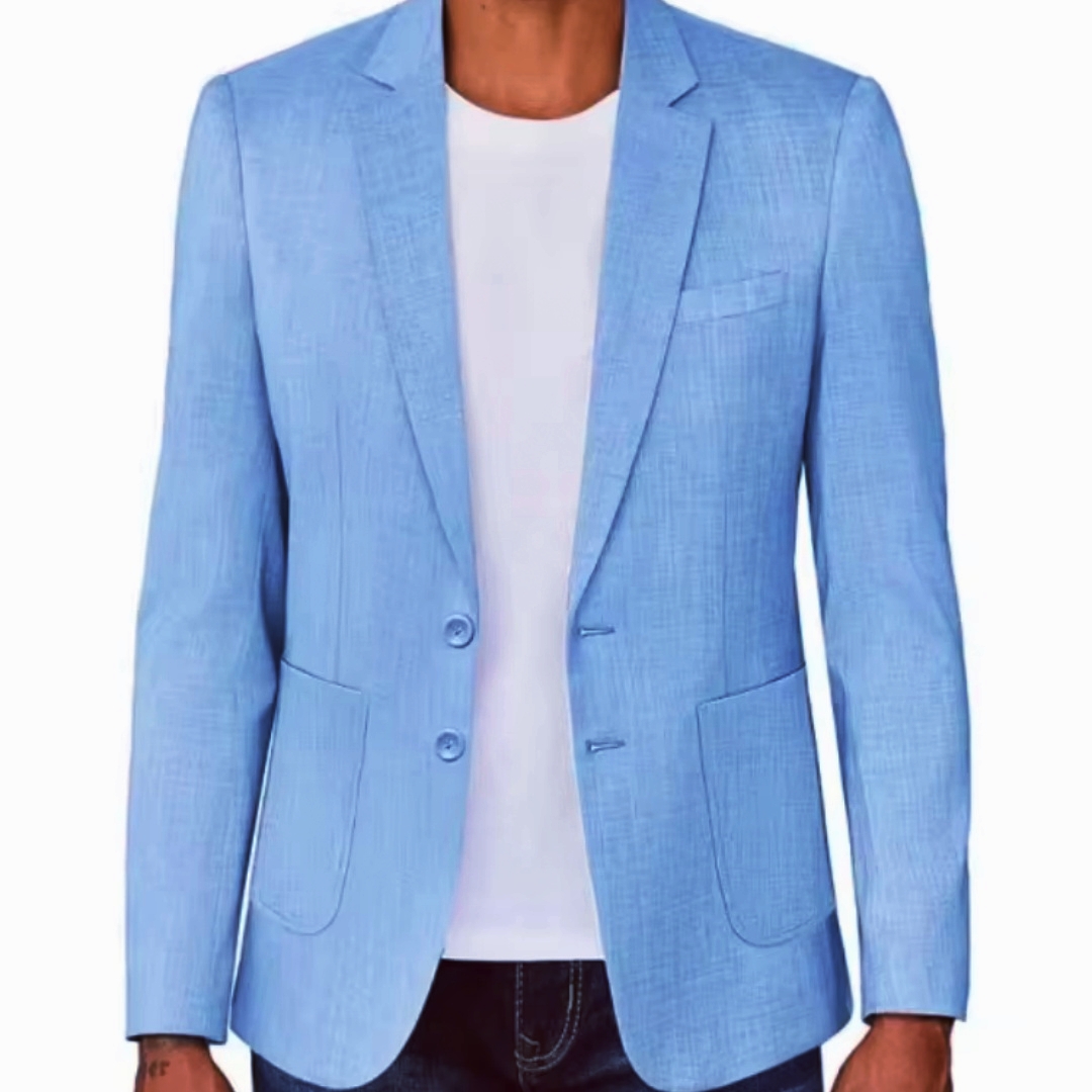 Men Formal Wear In Summer - เสื้อเบลเซอร์ผ้าลินินสีเบจ/น้ำเงินทรงเข้ารูปสำหรับผู้ชาย สไตล์ลำลอง เหมาะสำหรับงานปาร์ตี้ งานพรอม เสื้อโค้ทดีไซน์เนอร์ สำหรับฤดูใบไม้ผลิและฤดูร้อน