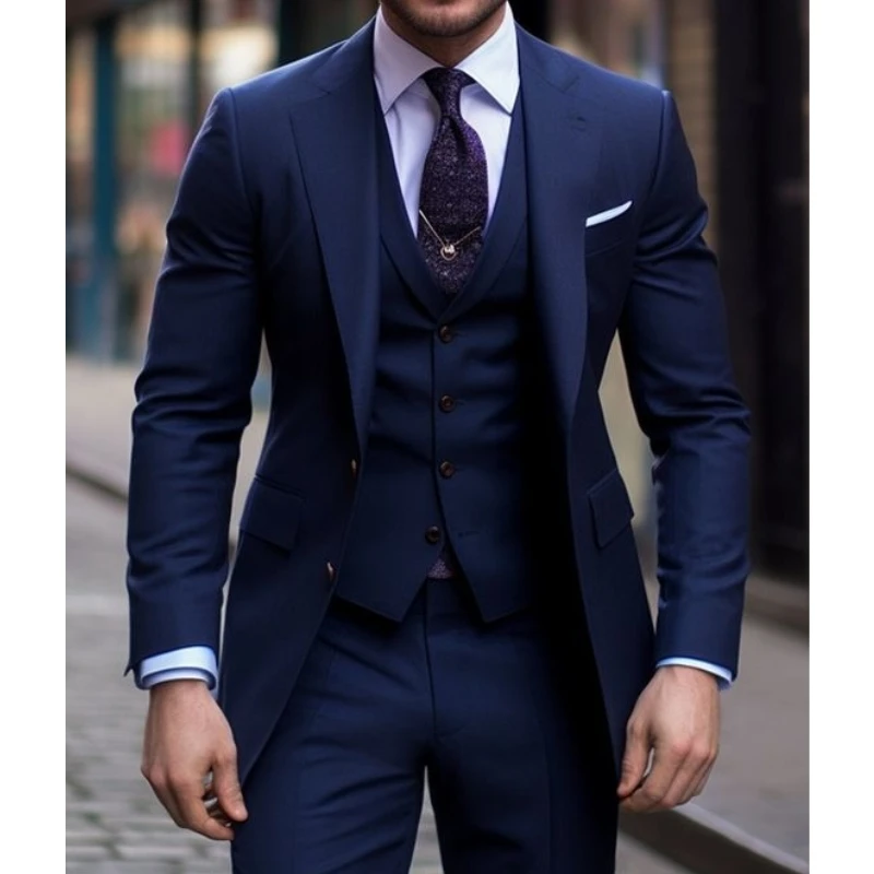 Men Formal Wear Blue - น้ําเงิน 3 ชิ้นสบายๆชายชุด SLIM FIT Notched