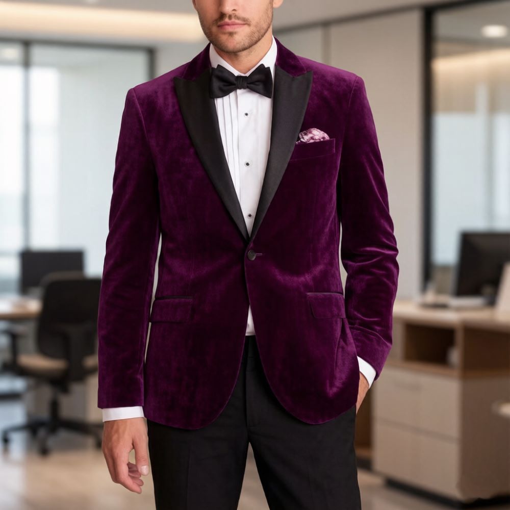 Men'S Formal Wear For Reception - ชุดสูทกำมะหยี่สำหรับผู้ชายทรงเข้ารูป 2 ชิ้น ชุดสูทงานแต่งงานแบบผสมผสาน ตัดเย็บอย่างหรูหรา เหมาะสำหรับงานพรอม