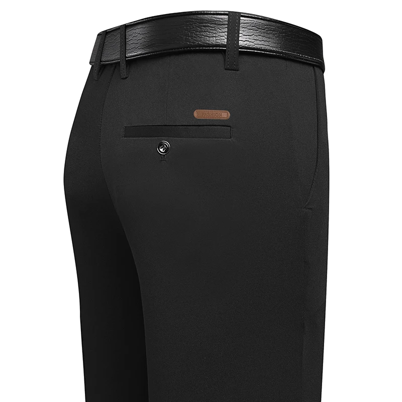 Men Formal Wear In Summer - กางเกงขายาวทรงตรงสำหรับผู้ชาย ป้ายหนังที่กระเป๋าหลัง ทรงหลวม ใส่สบาย เหมาะสำหรับการประชุมทางธุรกิจ ชุดทำงานประจำวัน