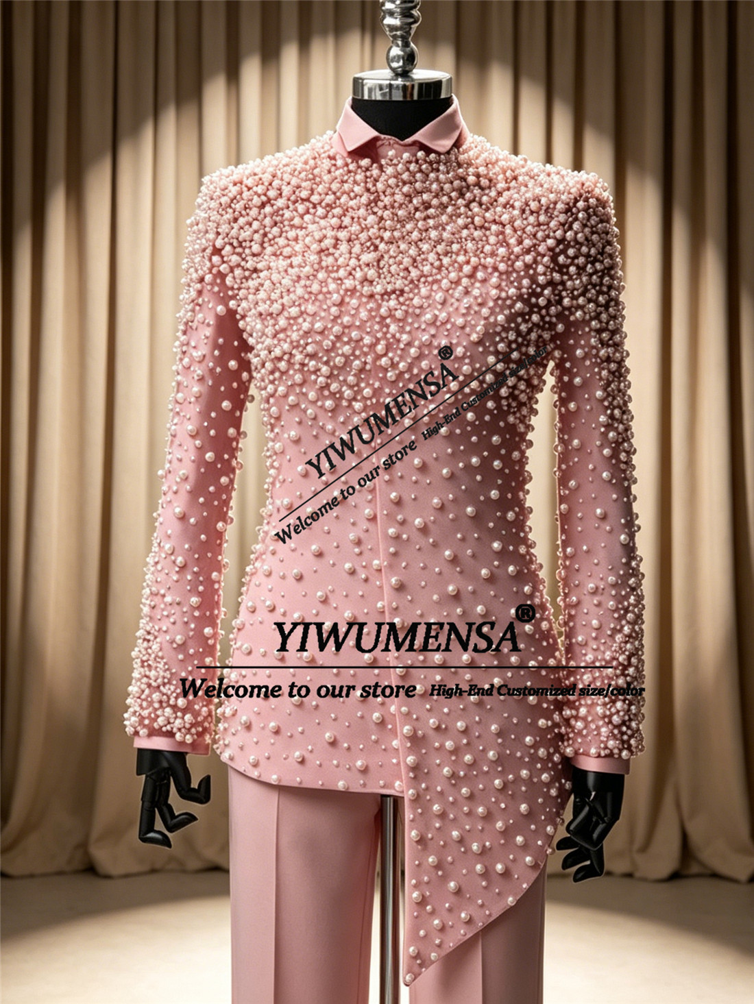Unique Men'S Formal Wear - ชุดสูททำมือสำหรับผู้ชายสำหรับงานแต่งงาน ประดับด้วยลูกปัดมุก ชุดเจ้าบ่าว ดีไซน์ไม่ซ้ำใคร ชุดทักซิโด้เจ้าบ่าว ชุดออกงานอย่างเป็นทางการ