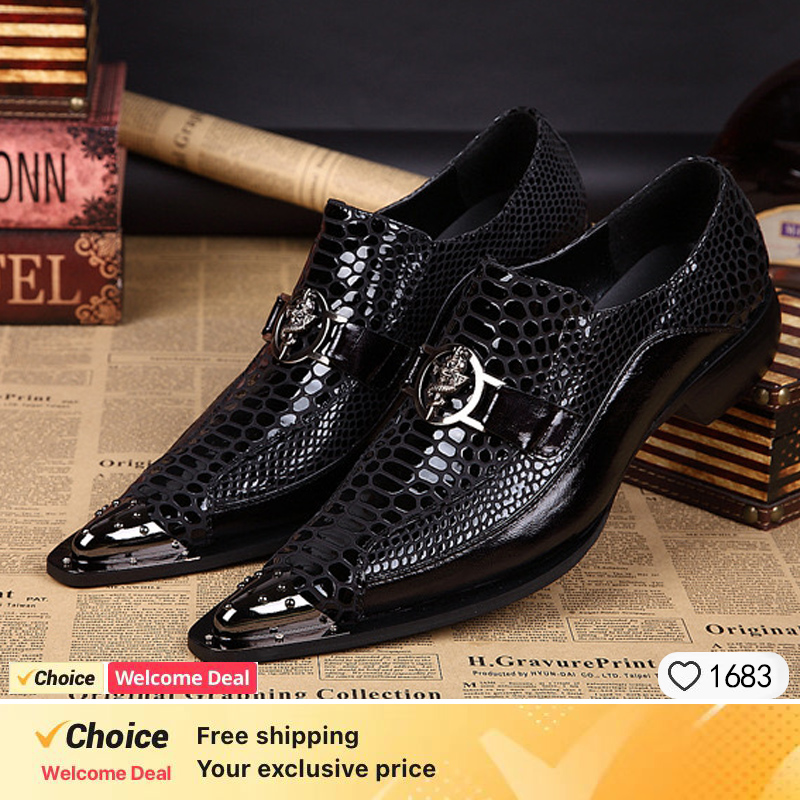 Formal Wear For Men Kids - รองเท้าหนังผู้ชายแฟชั่น สายโลหะ ลายหนังงู สำหรับงานเลี้ยง งานแต่งงาน งานทางการ