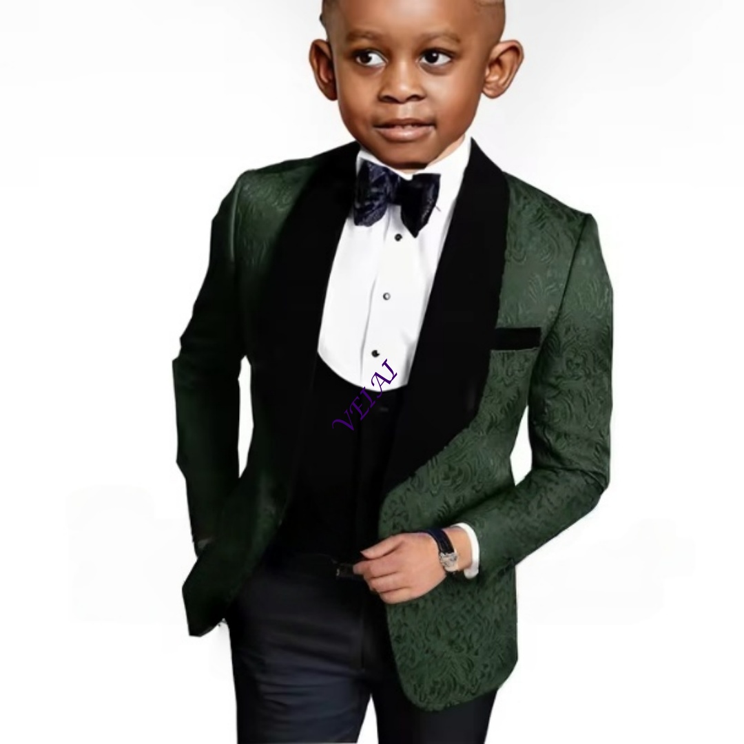 Formal Wear For Men Kids - ชุดสูทสามชิ้นลายดอกไม้สำหรับเด็กผู้ชาย IFashion ชุดทักซิโด้สำหรับงานแต่งงาน เสื้อแจ็คเก็ต กางเกง เสื้อกั๊ก