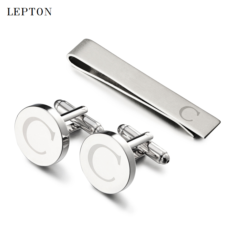 Cufflinks Silver Set - กระดุมข้อมือรูปตัวอักษร C สีเงินสำหรับผู้ชาย ลดราคาพิเศษ ชุดกระดุมข้อมือและที่หนีบเนคไท ตัวอักษร