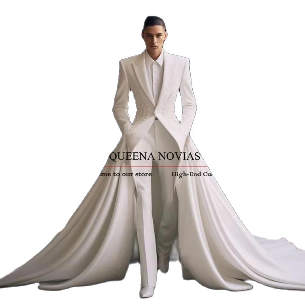 Men'S Formal Wear No Suit - ชุดสูทผู้ชายหรูหราประดับมุก พร้อมผ้าคลุมไหล่แบบยาว ชุดทักซิโด้แต่งงานผู้ชายสั่งตัดได้ ชุดออกงานเลี้ยงอย่างเป็นทางการ trajes para