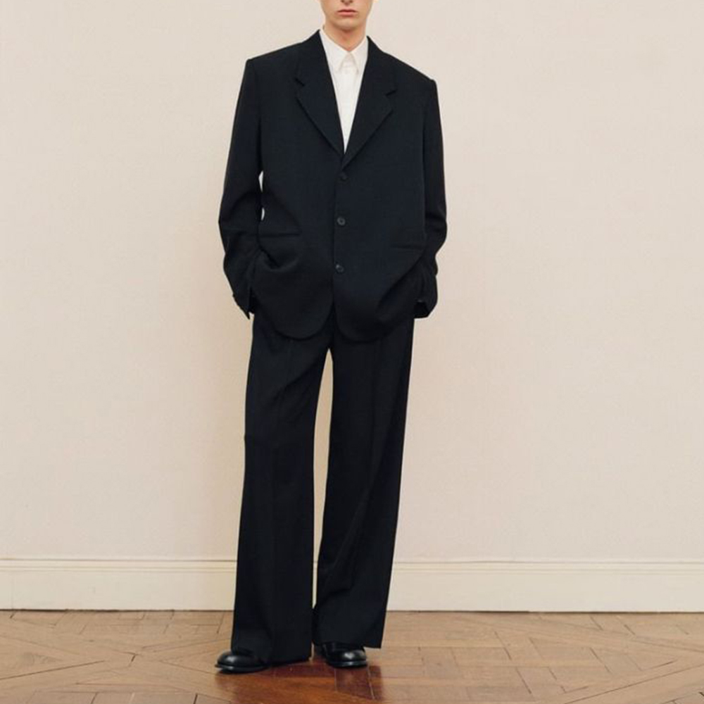Men Formal Wear Fashion - ชุดสูทผู้ชายสีดำทรงโอเวอร์ไซส์ กระดุมแถวเดียว แฟชั่นลำลอง สไตล์ทางการ ชิค เหมาะสำหรับธุรกิจ
