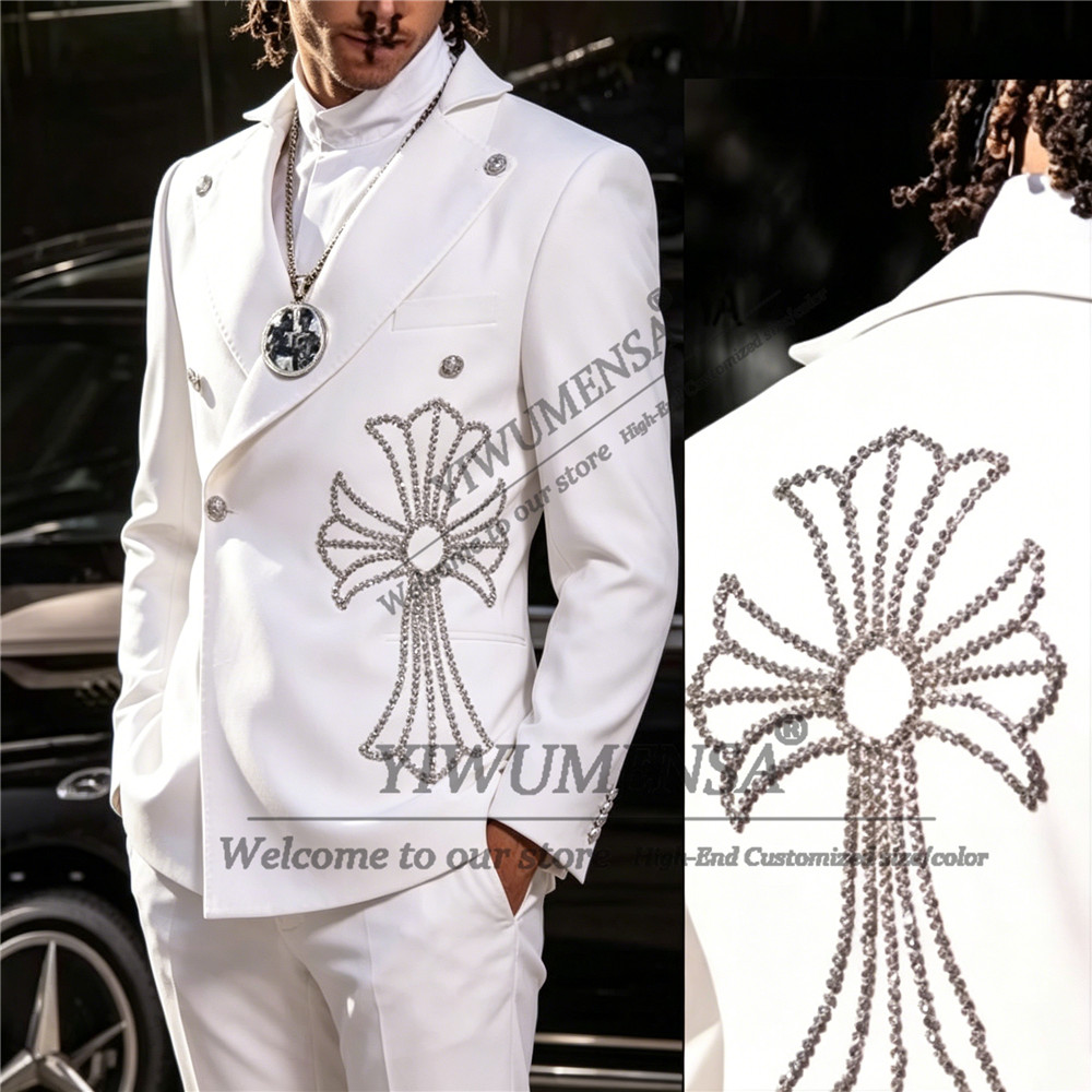 Unique Men'S Formal Wear - ชุดสูทดีไซน์โดดเด่นสำหรับผู้ชาย สำหรับงานแต่งงาน ประดับเพชร ชุดสูทออกงาน 2 ชิ้น