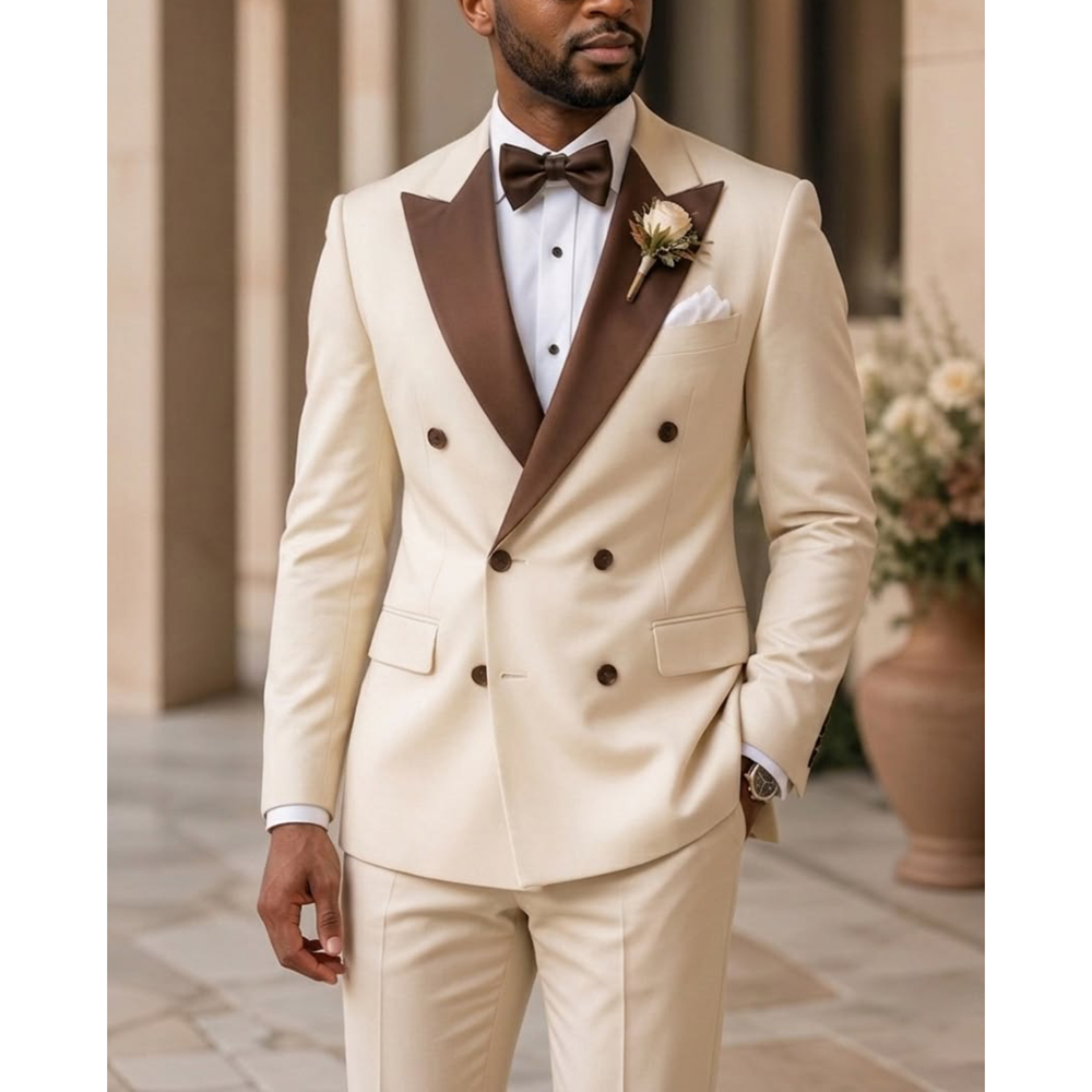 Men Formal Wear Fashion - ชุดทักซิโด้ผู้ชายแบบกระดุมสองแถว แฟชั่นปกแหลม สำหรับงานแต่งงาน งานพรอม งานเลี้ยง ชุดสูท