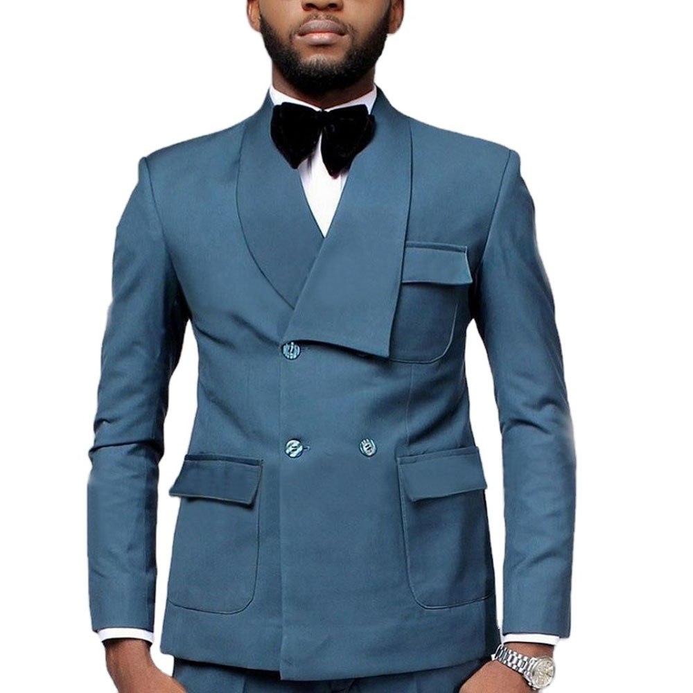 การออกแบบล่าสุด Double Breaste - Men Formal Wear Blue บทวิจารณ์และราคา