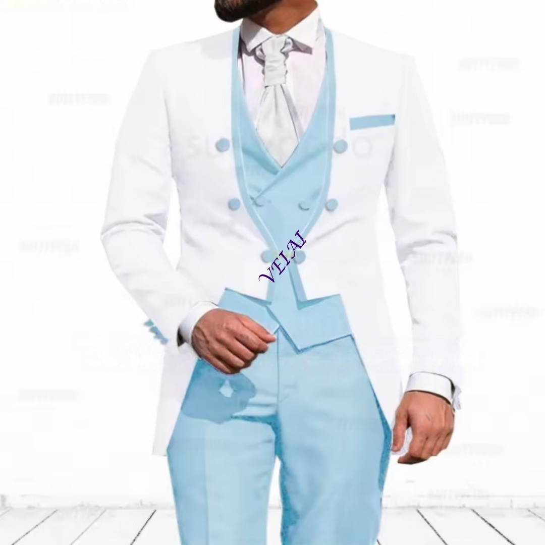 ชุดสูท 3 ชิ้นสีฟ้าอ่อนแบบสั่งต - Men Formal Wear Blue บทวิจารณ์และราคา