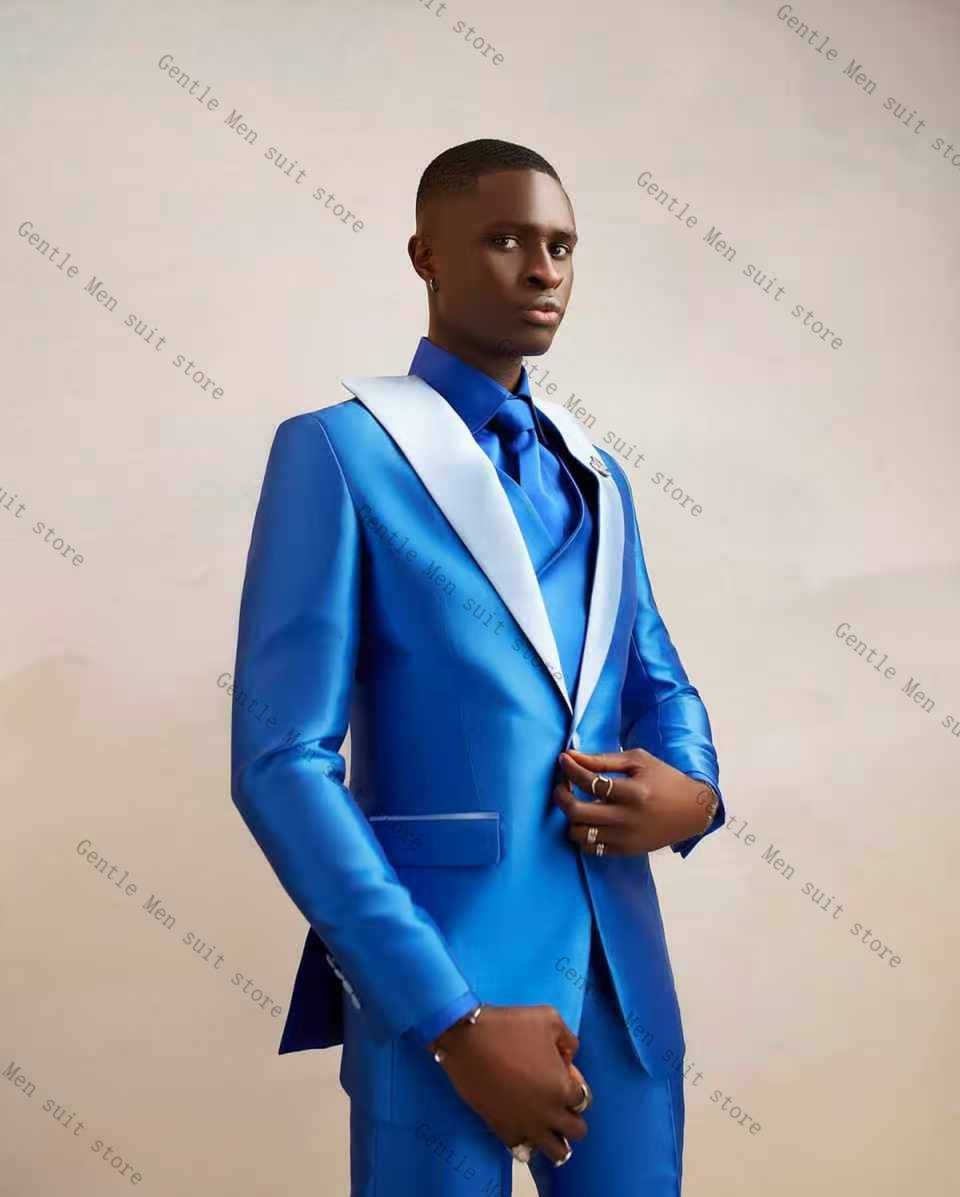 ชุดสูทผู้ชายผ้าซาตินสีฟ้าอ่อน  - Men Formal Wear Blue บทวิจารณ์และราคา