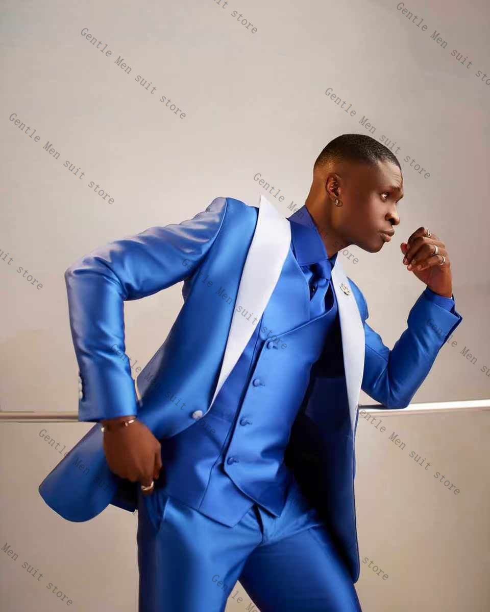 ชุดสูทผู้ชายผ้าซาตินสีฟ้าอ่อน  - Men Formal Wear Blue บทวิจารณ์และราคา