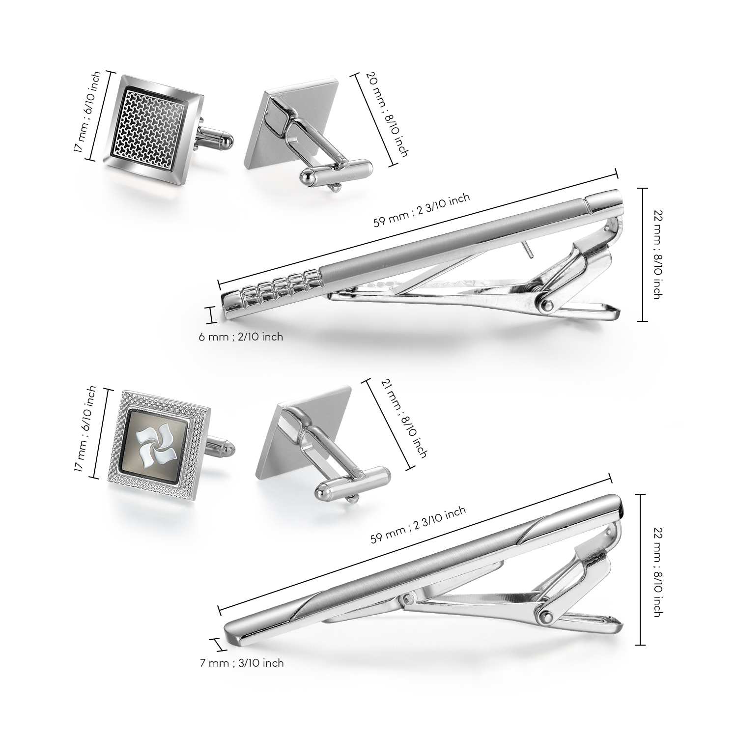 ชุดคลิปหนีบเนคไทและกระดุมข้อมื - Cufflinks Silver Set บทวิจารณ์และราคา