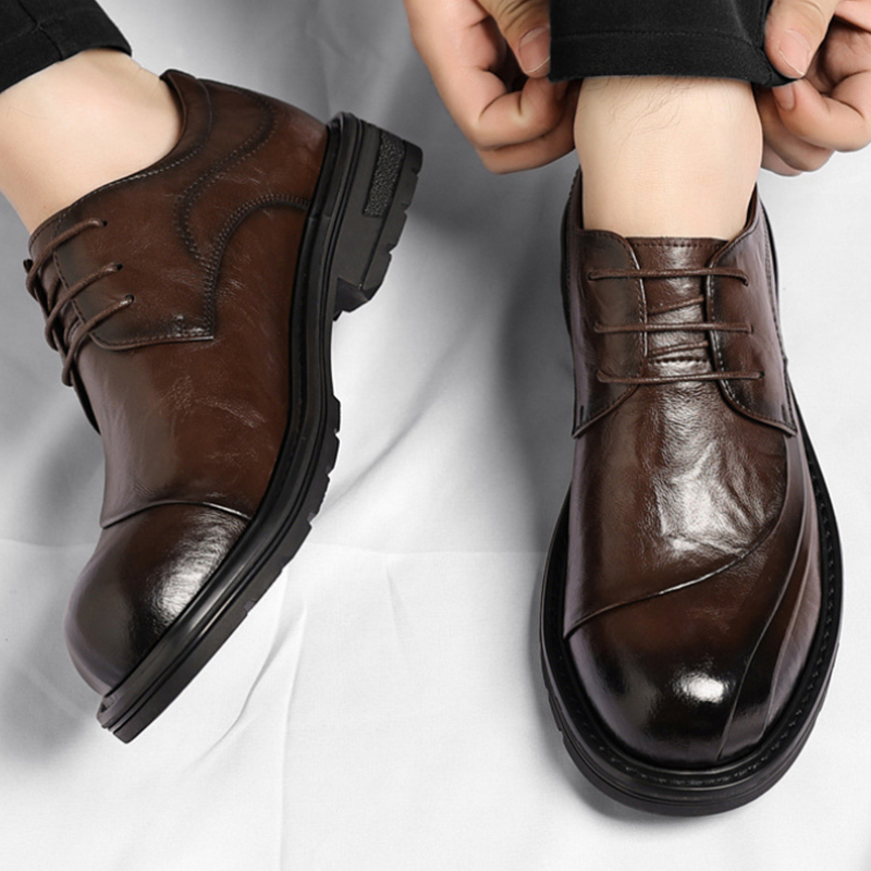 รองเท้าหนังแท้สีน้ำตาลขัดเงา แ - Men Formal Wear Fashion บทวิจารณ์และราคา