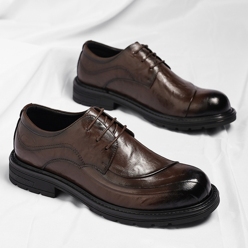 รองเท้าหนังแท้สีน้ำตาลขัดเงา แ - Men Formal Wear Fashion บทวิจารณ์และราคา