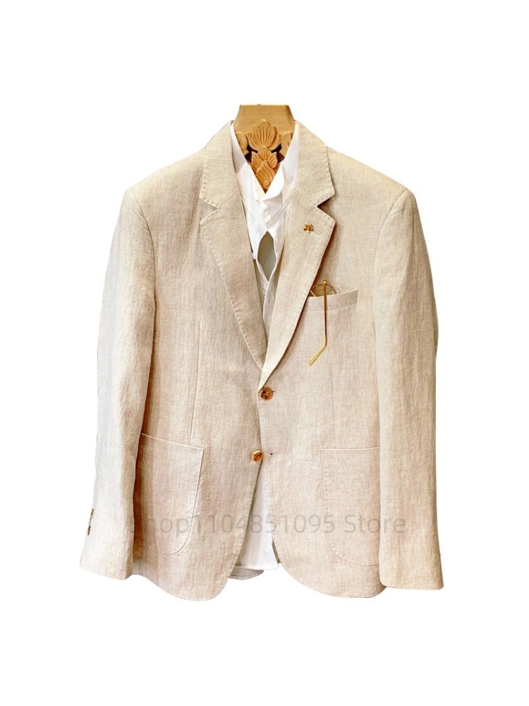 สูทผู้ชายสีเบจ ผ้าลินิน เสื้อเ - Men Formal Wear In Summer บทวิจารณ์และราคา