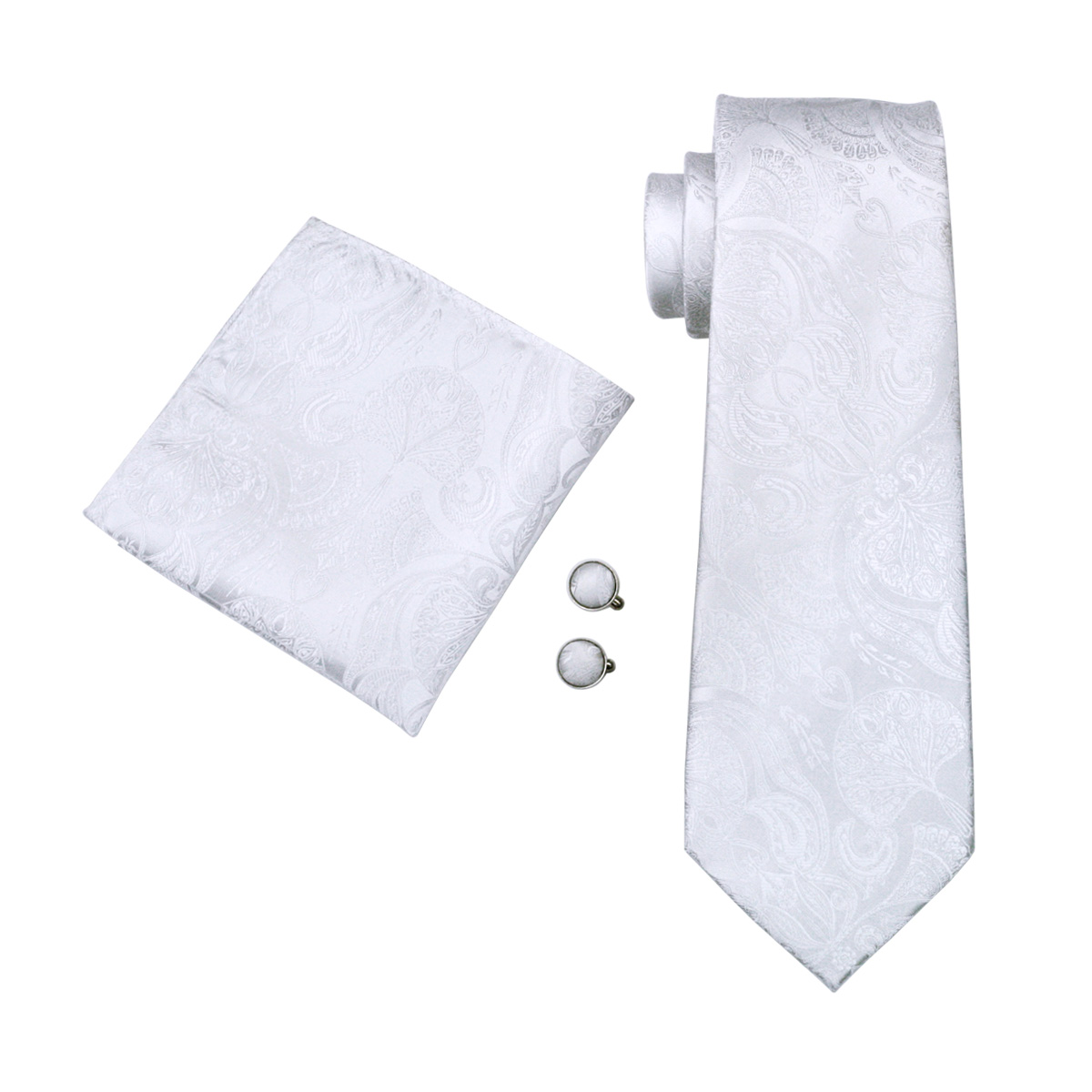 FA-393 ชาย Tie สีขาว Paisley ผ - Cufflinks Silver Set บทวิจารณ์และราคา