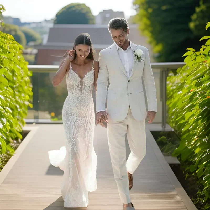 ผ้าลินินงานแต่งงาน Tuxedo สําห - Men Formal Wear In Summer บทวิจารณ์และราคา
