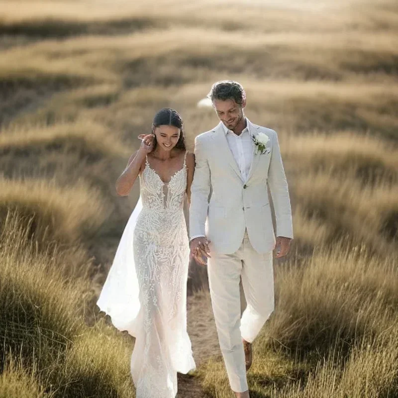 ผ้าลินินงานแต่งงาน Tuxedo สําห - Men Formal Wear In Summer บทวิจารณ์และราคา
