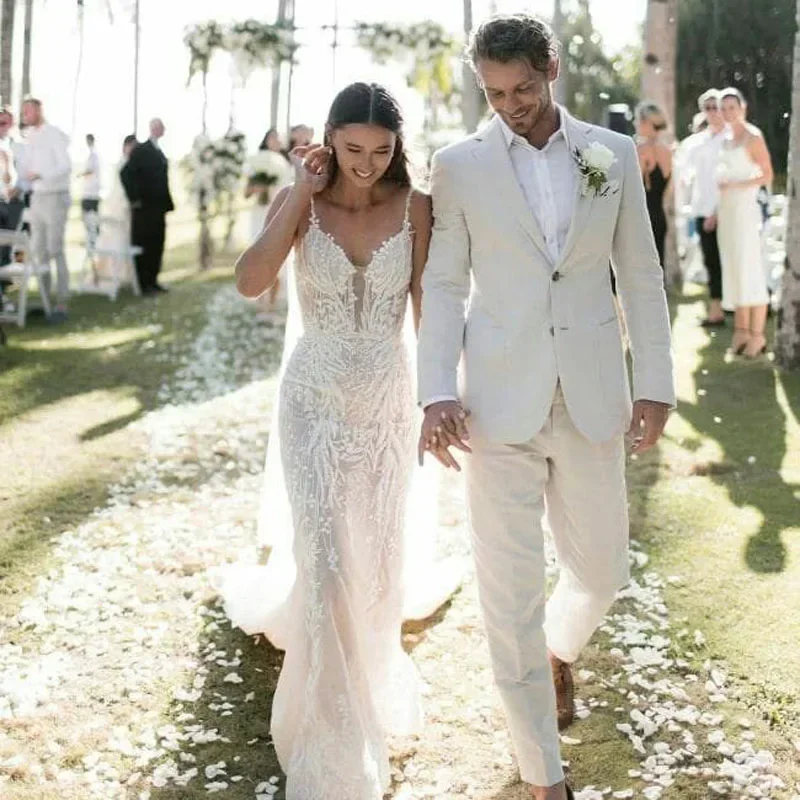 ผ้าลินินงานแต่งงาน Tuxedo สําห - Men Formal Wear In Summer บทวิจารณ์และราคา