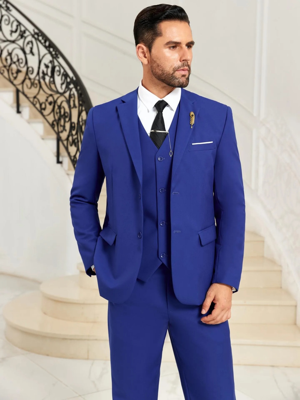 ชุดสูทผู้ชายสีน้ำเงินแบบสลิมฟิ - Men Formal Wear Blue บทวิจารณ์และราคา