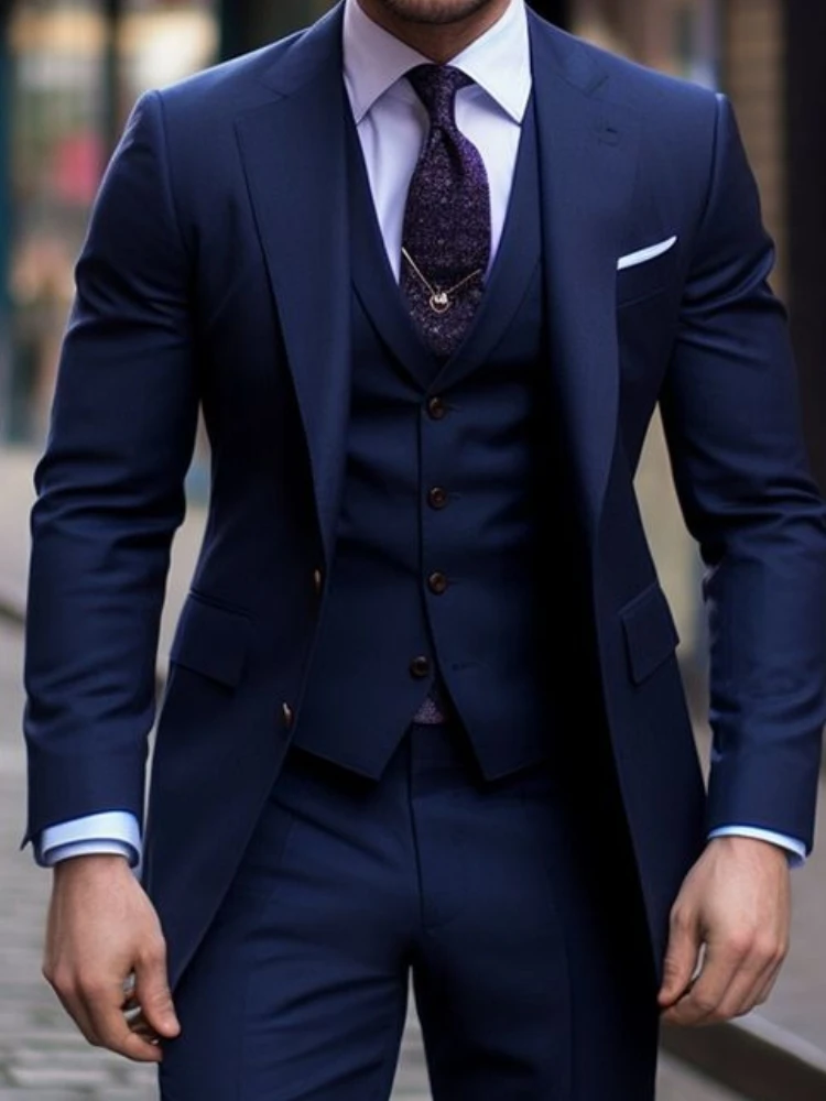 น้ําเงิน 3 ชิ้นสบายๆชายชุด SLI - Men Formal Wear Blue บทวิจารณ์และราคา